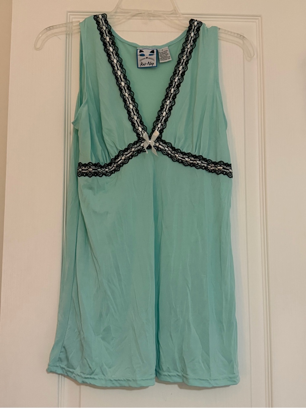 Vintage Y2K Kat Nap Slip in Mint with black and white lace details size S